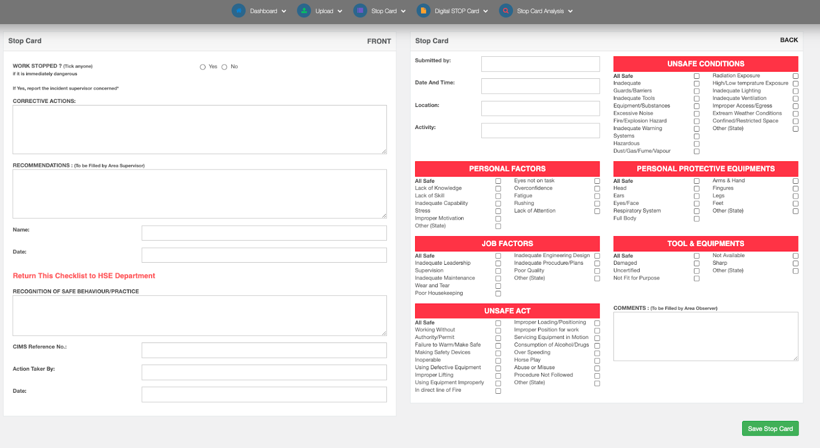 Digitised stop card